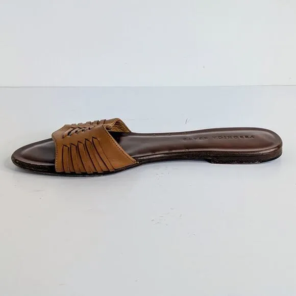 Veronica Beard Sandals Slides Womens EU 37 Brown Woven Leather Open Toe Flats