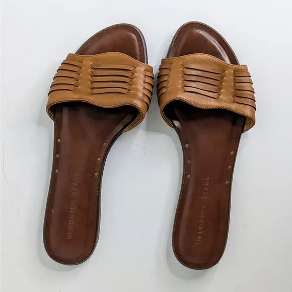 Veronica Beard Sandals Slides Womens EU 37 Brown Woven Leather Open Toe Flats