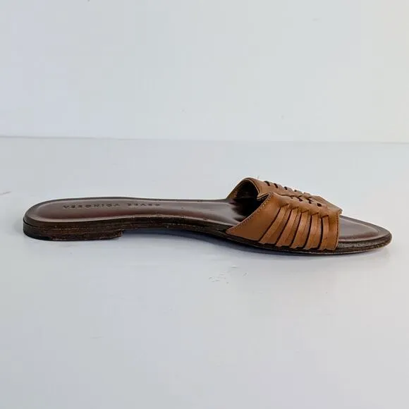 Veronica Beard Sandals Slides Womens EU 37 Brown Woven Leather Open Toe Flats