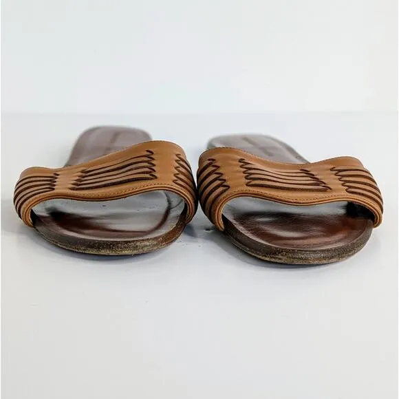 Veronica Beard Sandals Slides Womens EU 37 Brown Woven Leather Open Toe Flats