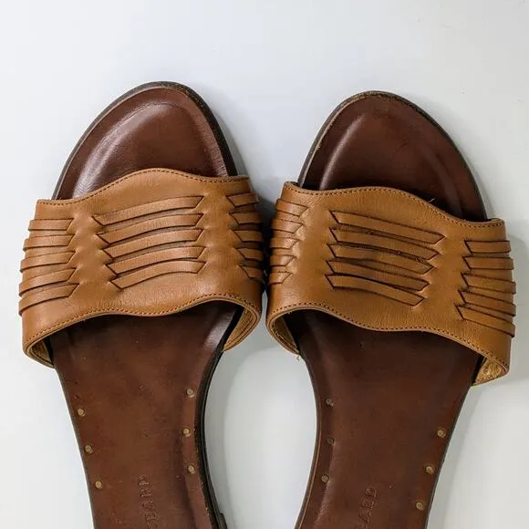 Veronica Beard Sandals Slides Womens EU 37 Brown Woven Leather Open Toe Flats