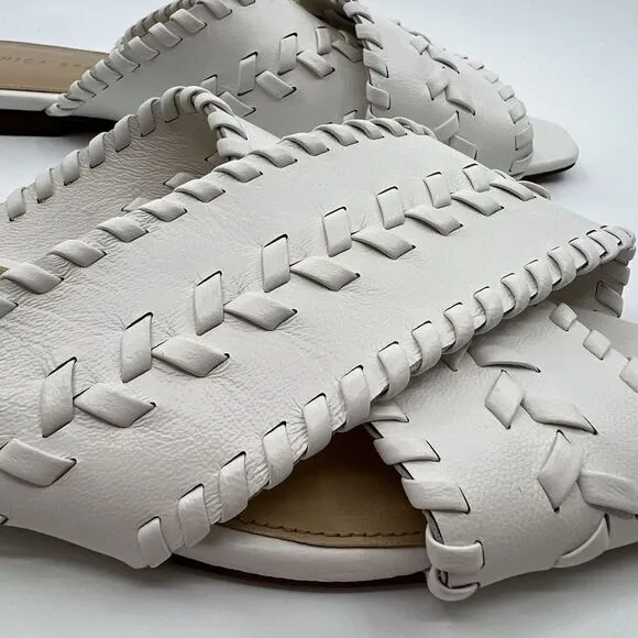 Veronica Beard Sandals White Leather Woven Criss-Cross Women‎ 10 Square Toe