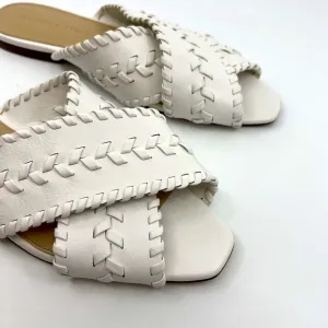 Veronica Beard Sandals White Leather Woven Criss-Cross Women‎ 10 Square Toe