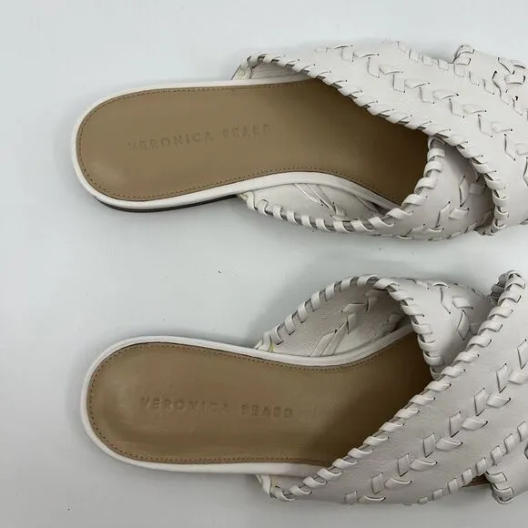 Veronica Beard Sandals White Leather Woven Criss-Cross Women‎ 10 Square Toe