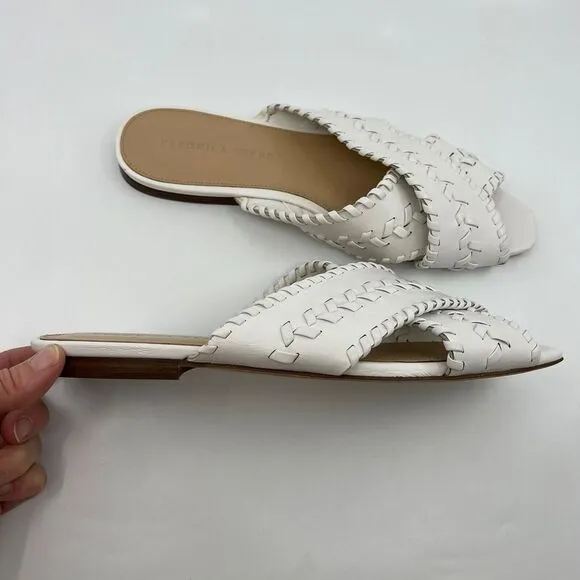Veronica Beard Sandals White Leather Woven Criss-Cross Women‎ 10 Square Toe