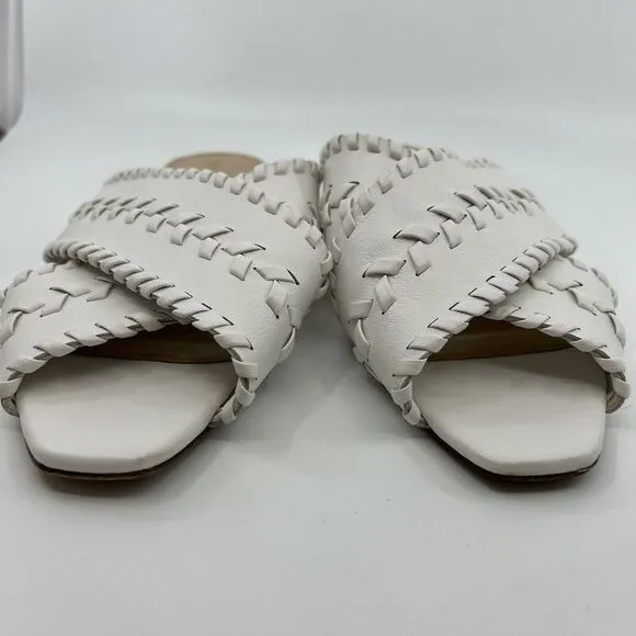Veronica Beard Sandals White Leather Woven Criss-Cross Women‎ 10 Square Toe