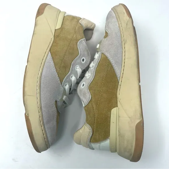 Veronica Beard Shoes “Toma” Lace Up Sneaker Leather &amp; Suede Cream Tan 6.5