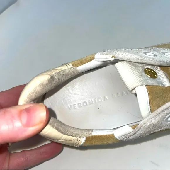 Veronica Beard Shoes “Toma” Lace Up Sneaker Leather &amp; Suede Cream Tan 6.5