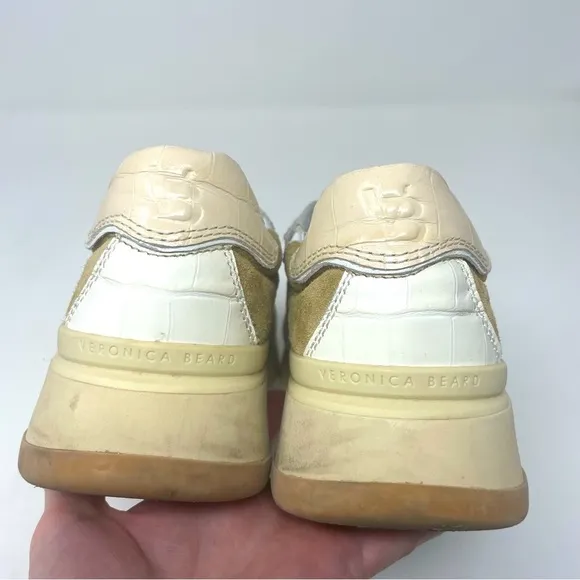 Veronica Beard Shoes “Toma” Lace Up Sneaker Leather &amp; Suede Cream Tan 6.5