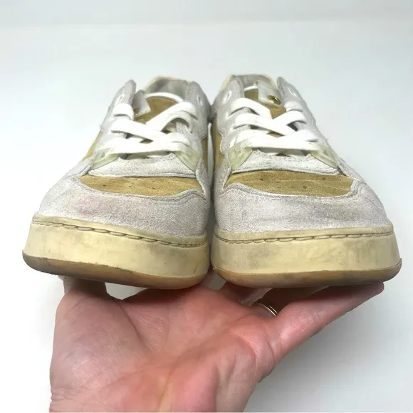Veronica Beard Shoes “Toma” Lace Up Sneaker Leather &amp; Suede Cream Tan 6.5