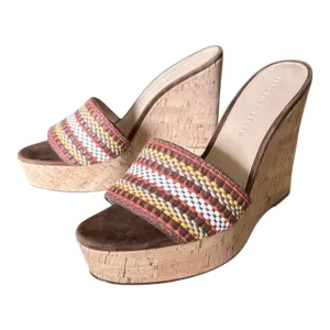 Veronica Beard Woven Cork Wedge Slide Sandals Size 9 Boho Summer Retro