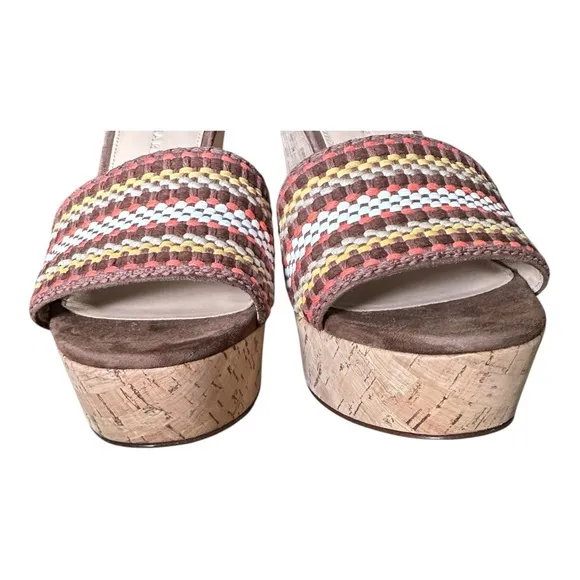 Veronica Beard Woven Cork Wedge Slide Sandals Size 9 Boho Summer Retro