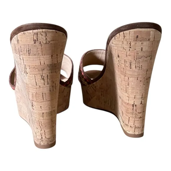 Veronica Beard Woven Cork Wedge Slide Sandals Size 9 Boho Summer Retro
