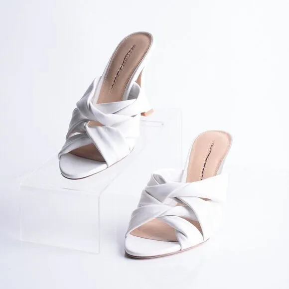 Veronica Beard Womens Alin Woven Heels Sandals White Leather 6.5 EU 36.5