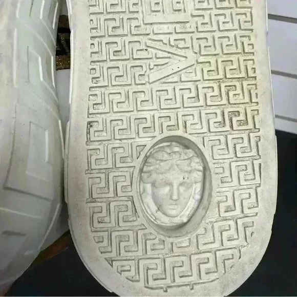 VERSACE La Greca Lace Up Low Top Sneakers White Gold size 40