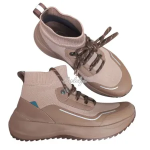 Vessi Stormburst High Dark Teak Tan Waterproof DymaTex Knit Sneaker Boot Women 8