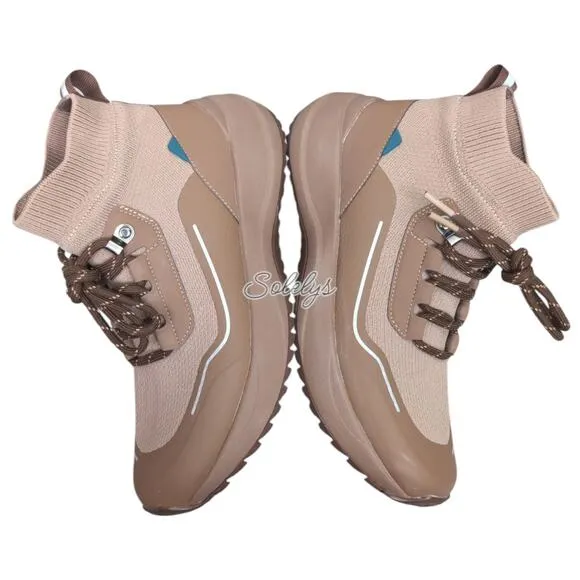 Vessi Stormburst High Dark Teak Tan Waterproof DymaTex Knit Sneaker Boot Women 8