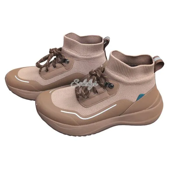 Vessi Stormburst High Dark Teak Tan Waterproof DymaTex Knit Sneaker Boot Women 8