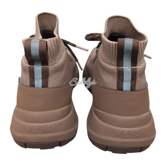 Vessi Stormburst High Dark Teak Tan Waterproof DymaTex Knit Sneaker Boot Women 8