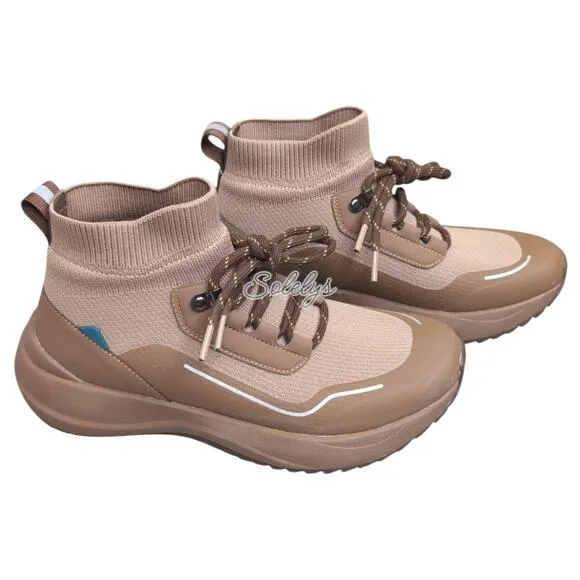 Vessi Stormburst High Dark Teak Tan Waterproof DymaTex Knit Sneaker Boot Women 8