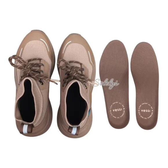Vessi Stormburst High Dark Teak Tan Waterproof DymaTex Knit Sneaker Boot Women 8