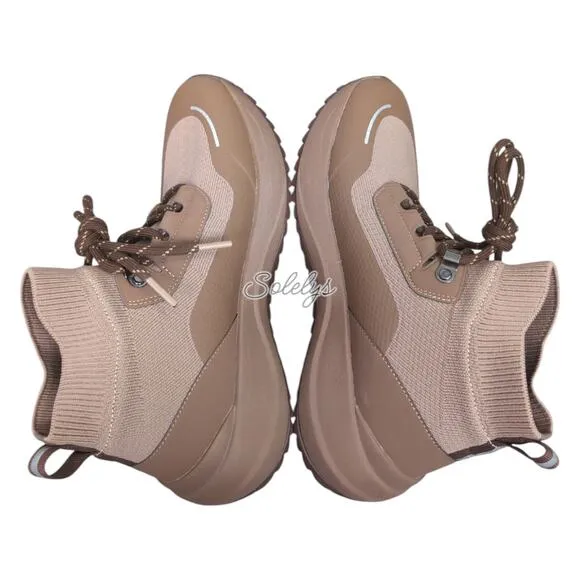 Vessi Stormburst High Dark Teak Tan Waterproof DymaTex Knit Sneaker Boot Women 8