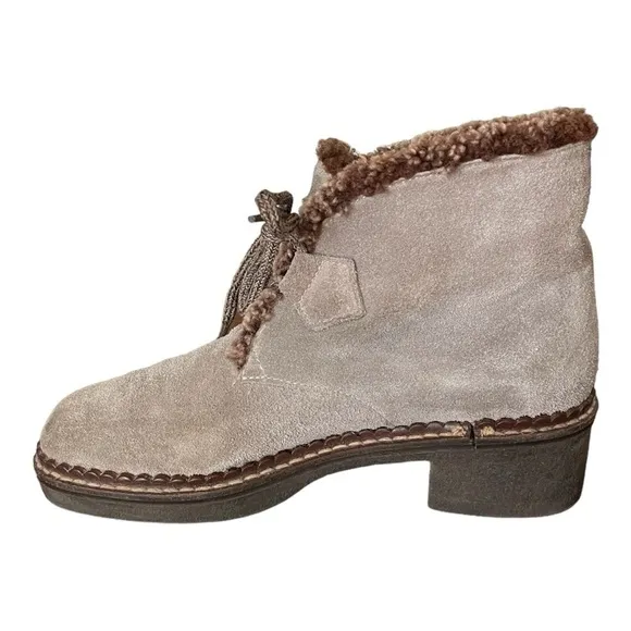 Vicini Fur-Lined/Trimmed Mushroom Suede Designer Boots Made in Italy | US 6