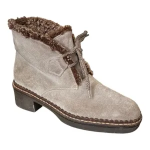 Vicini Fur-Lined/Trimmed Mushroom Suede Designer Boots Made in Italy | US 6