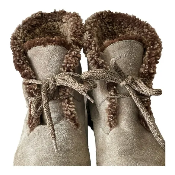 Vicini Fur-Lined/Trimmed Mushroom Suede Designer Boots Made in Italy | US 6