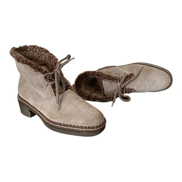 Vicini Fur-Lined/Trimmed Mushroom Suede Designer Boots Made in Italy | US 6