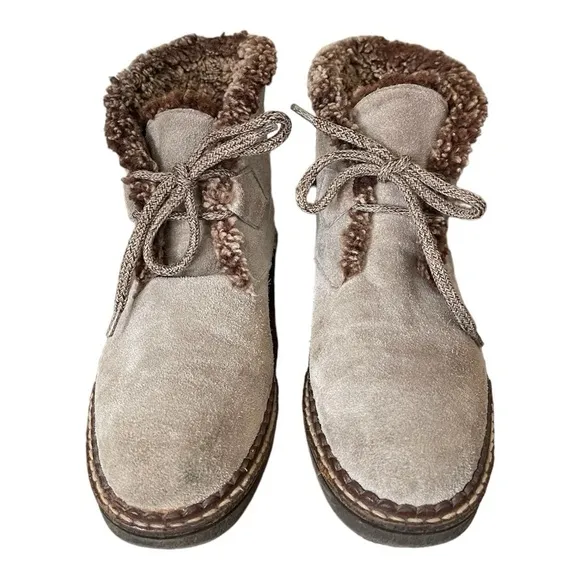 Vicini Fur-Lined/Trimmed Mushroom Suede Designer Boots Made in Italy | US 6