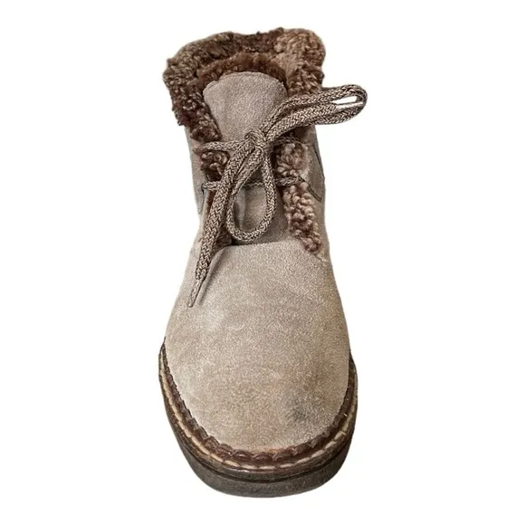 Vicini Fur-Lined/Trimmed Mushroom Suede Designer Boots Made in Italy | US 6