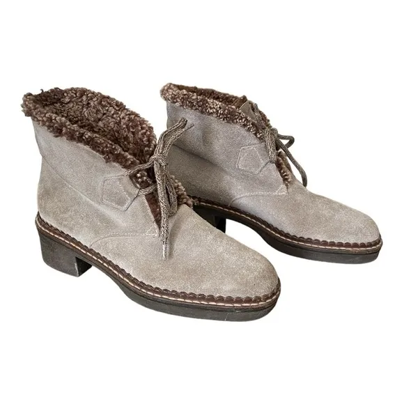 Vicini Fur-Lined/Trimmed Mushroom Suede Designer Boots Made in Italy | US 6