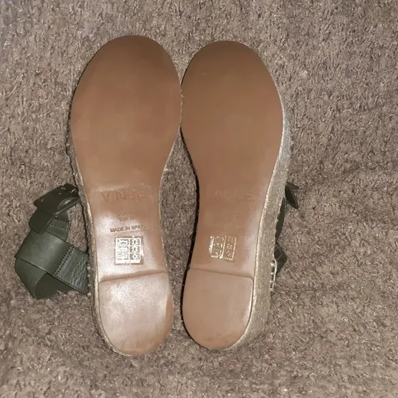 VINCE-Abby-Green Leather Espadrille Platform Sandals-Ankle Strap-Sz 7-Excellent
