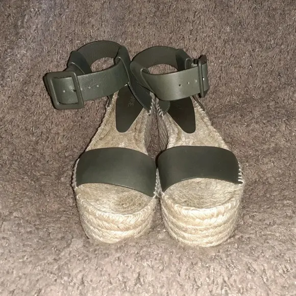 VINCE-Abby-Green Leather Espadrille Platform Sandals-Ankle Strap-Sz 7-Excellent
