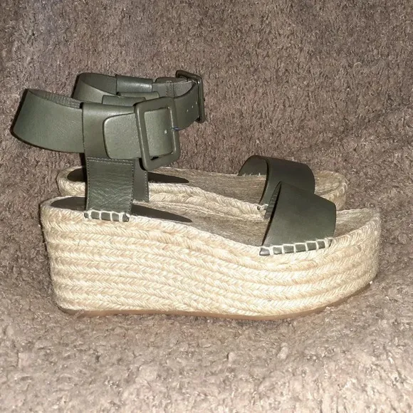 VINCE-Abby-Green Leather Espadrille Platform Sandals-Ankle Strap-Sz 7-Excellent