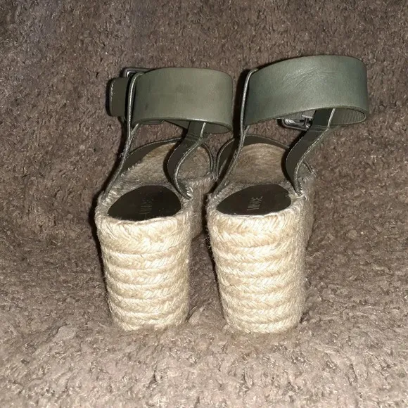 VINCE-Abby-Green Leather Espadrille Platform Sandals-Ankle Strap-Sz 7-Excellent