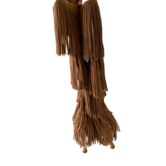 Vince Camuto $269 Panaryaz Knee Tan Gold Stud Fringe Knee High Boot NEW