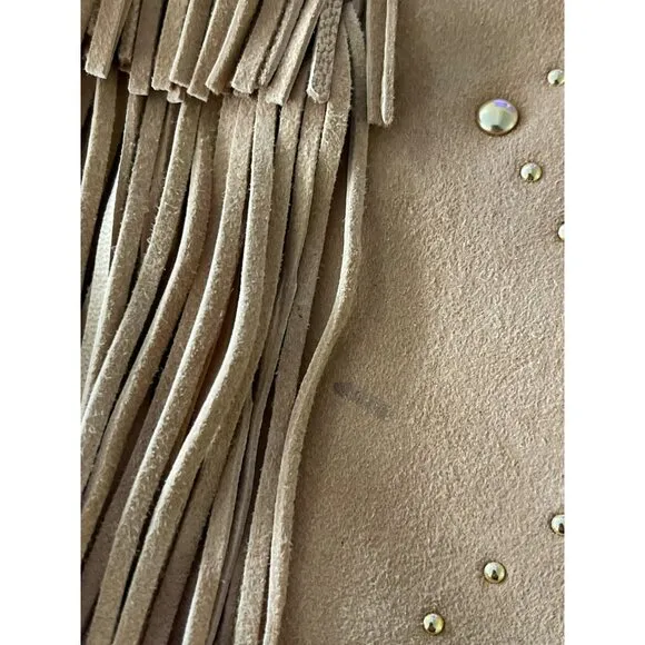 Vince Camuto $269 Panaryaz Knee Tan Gold Stud Fringe Knee High Boot NEW
