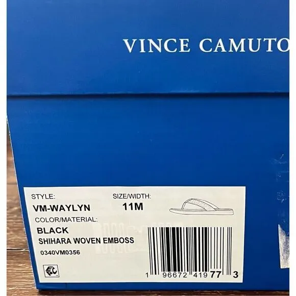 Vince Camuto Mens Black Woven Padded Waylyn Open Toe Slip On Leather Sandals