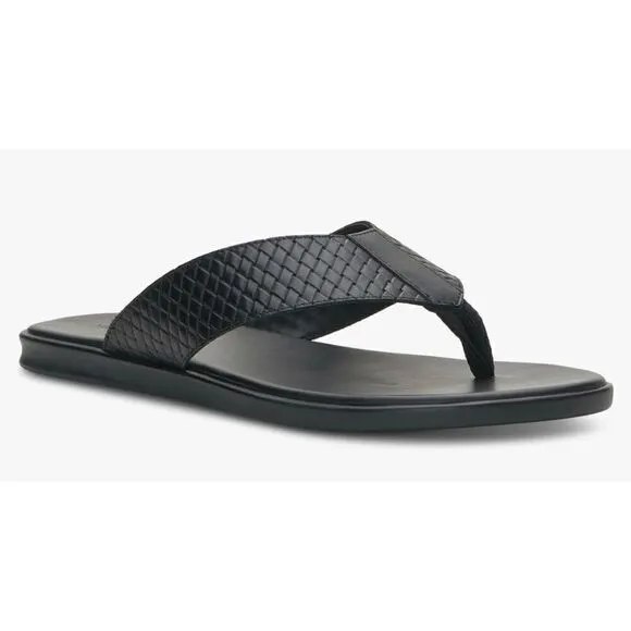 Vince Camuto Mens Black Woven Padded Waylyn Open Toe Slip On Leather Sandals