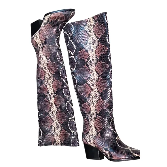 Vince Camuto Nestel Boots Snake Print Block Heel Knee High Boots SZ 5 New