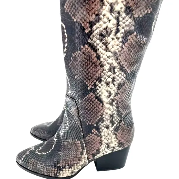 Vince Camuto Nestel Boots Snake Print Block Heel Knee High Boots SZ 5 New
