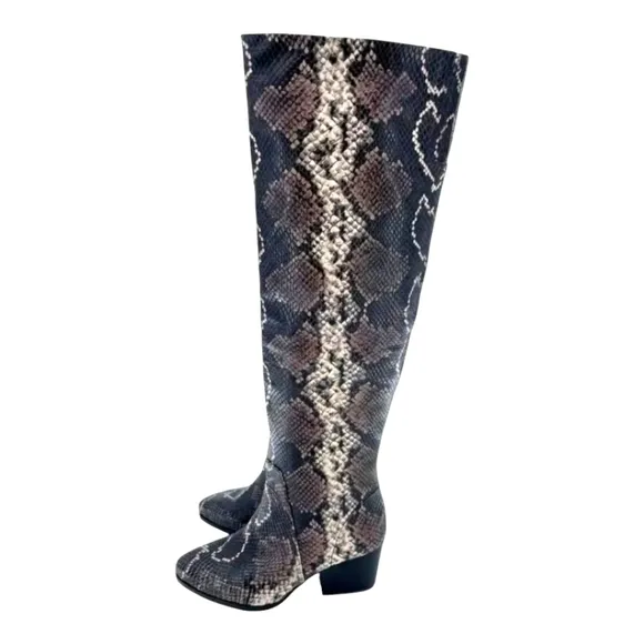 Vince Camuto Nestel Boots Snake Print Block Heel Knee High Boots SZ 5 New