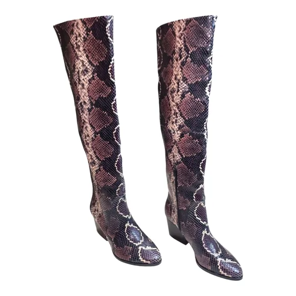 Vince Camuto Nestel Boots Snake Print Block Heel Knee High Boots SZ 5 New