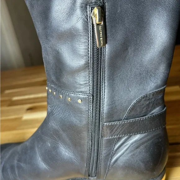 Vince Camuto Poppidal Black Studded Buckle Knee-High Tall Boots Size