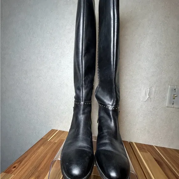 Vince Camuto Poppidal Black Studded Buckle Knee-High Tall Boots Size