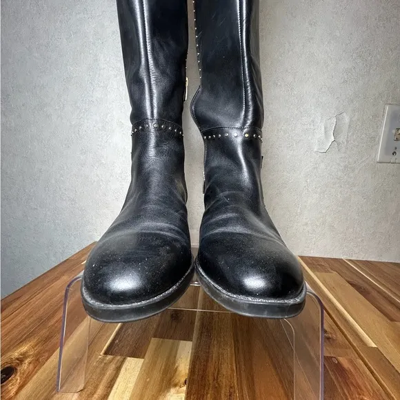 Vince Camuto Poppidal Black Studded Buckle Knee-High Tall Boots Size