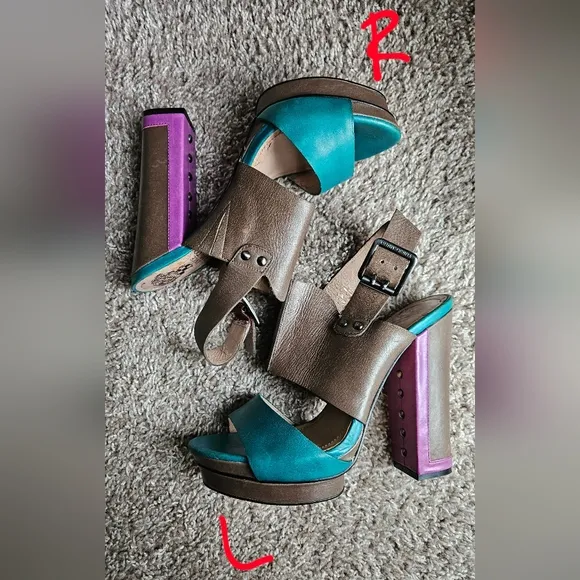 Vince Camuto Purple, Teal, and Brown Platform Sandals, Size 7
