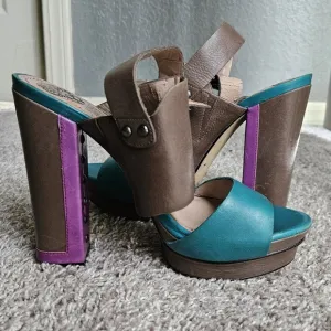 Vince Camuto Purple, Teal, and Brown Platform Sandals, Size 7
